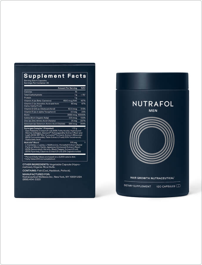 Nutrafol Men's Hair Growth Supplements, Clinically Tested for Visibly Thicker Hair and Scalp Coverage, Dermatologist Recommended